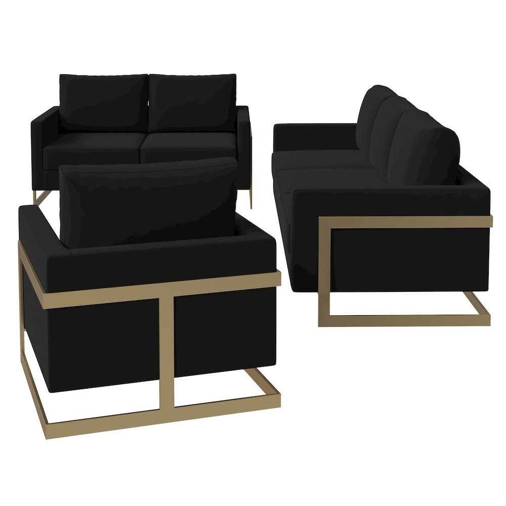 Lincoln 3-Piece Velvet Living Room Sofa Set With Gold Frame. Picture 5