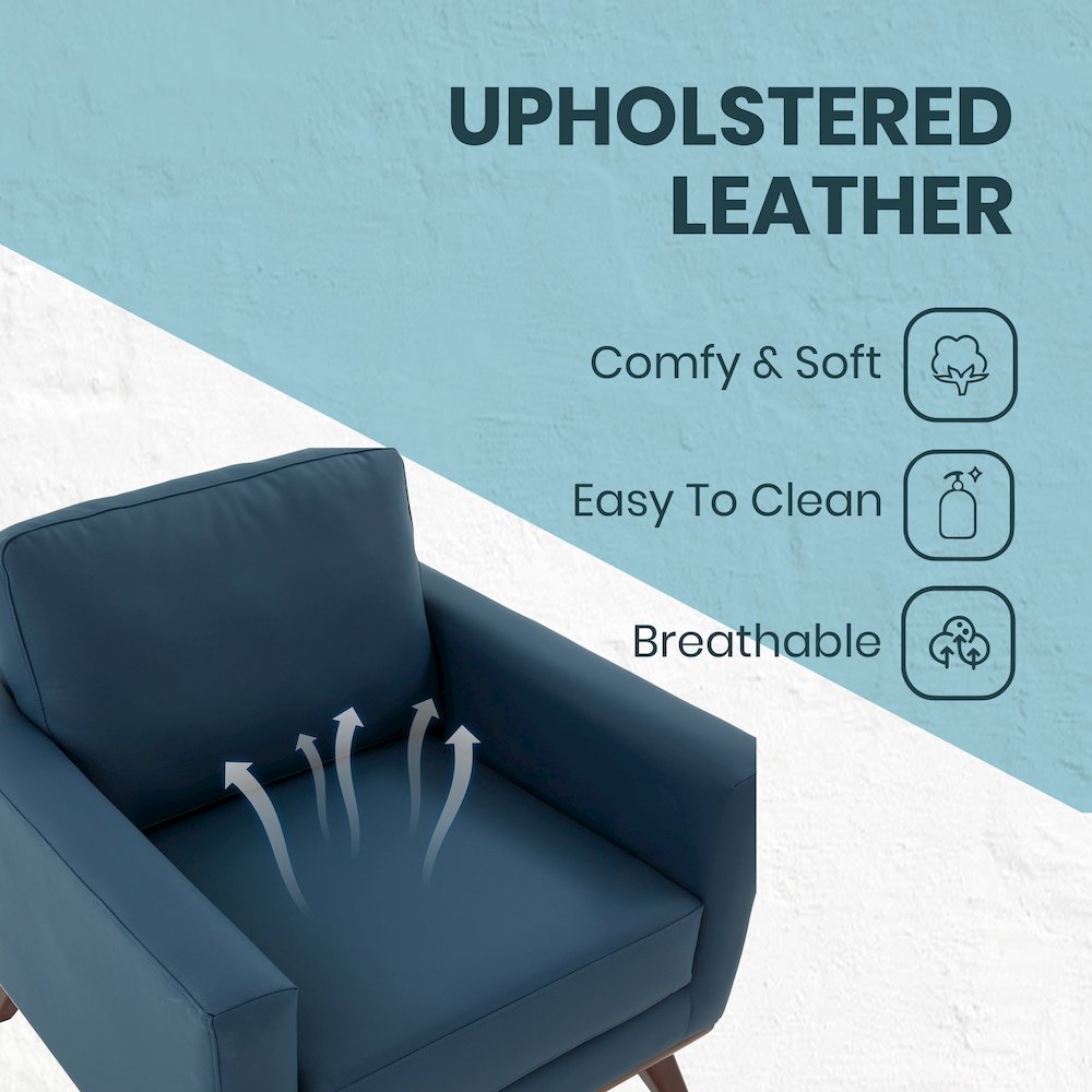 Chester Modern Leather Accent Arm Chair With Birch Wood Base. Picture 3