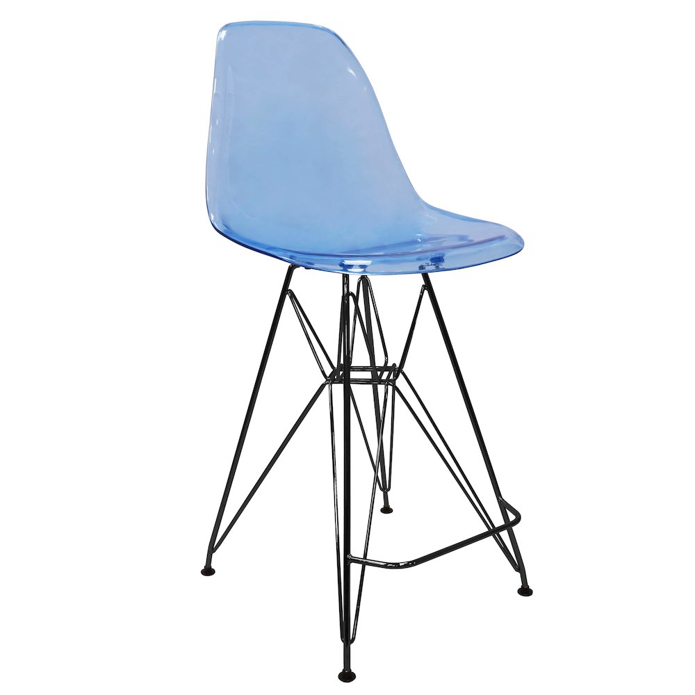 Modern Acrylic Bar stool Cresco Collection Black Base with Trans Blue seat. Picture 19