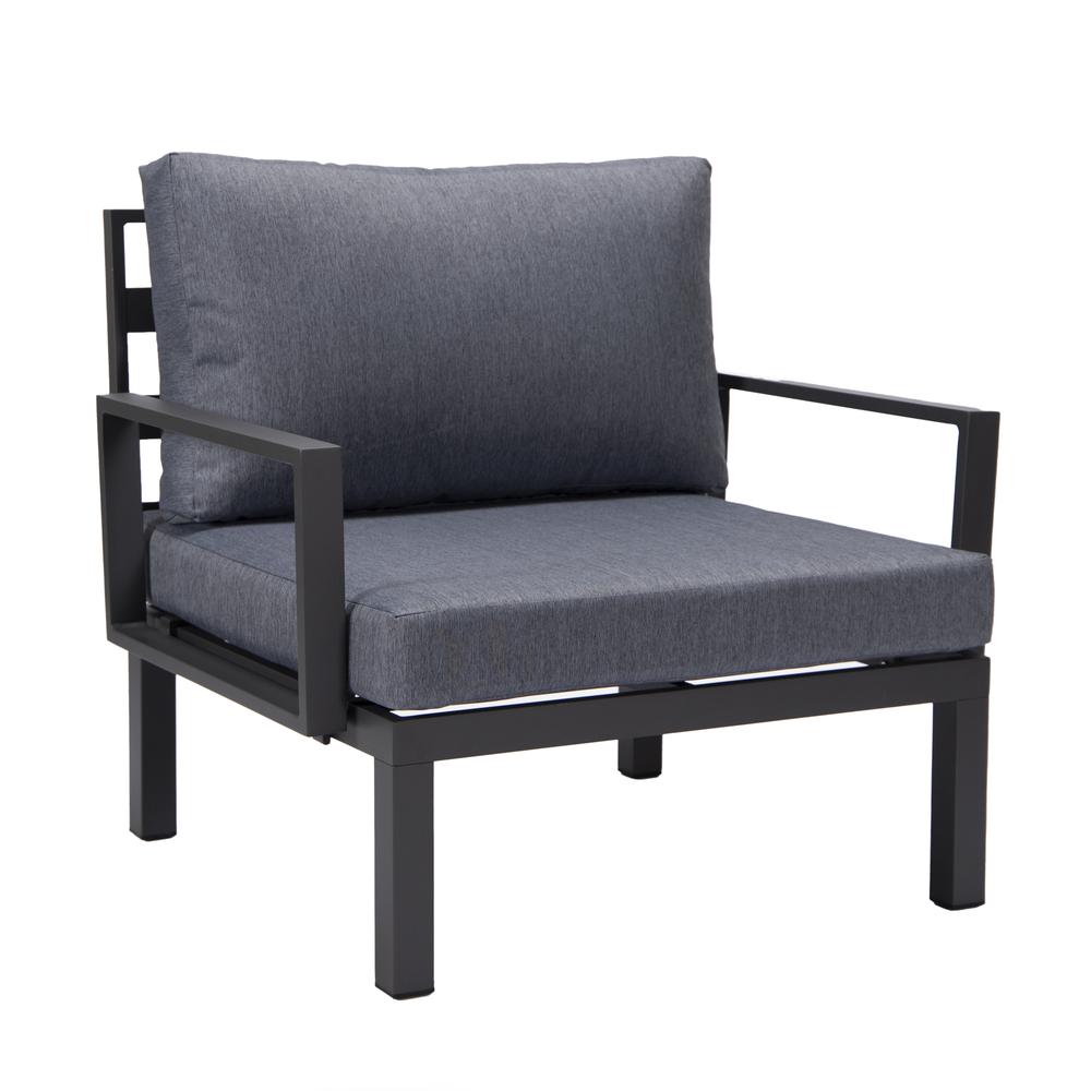 LeisureMod Hamilton 6-Piece Aluminum Patio Conversation Set With Cushions Charcoal Blue. Picture 4