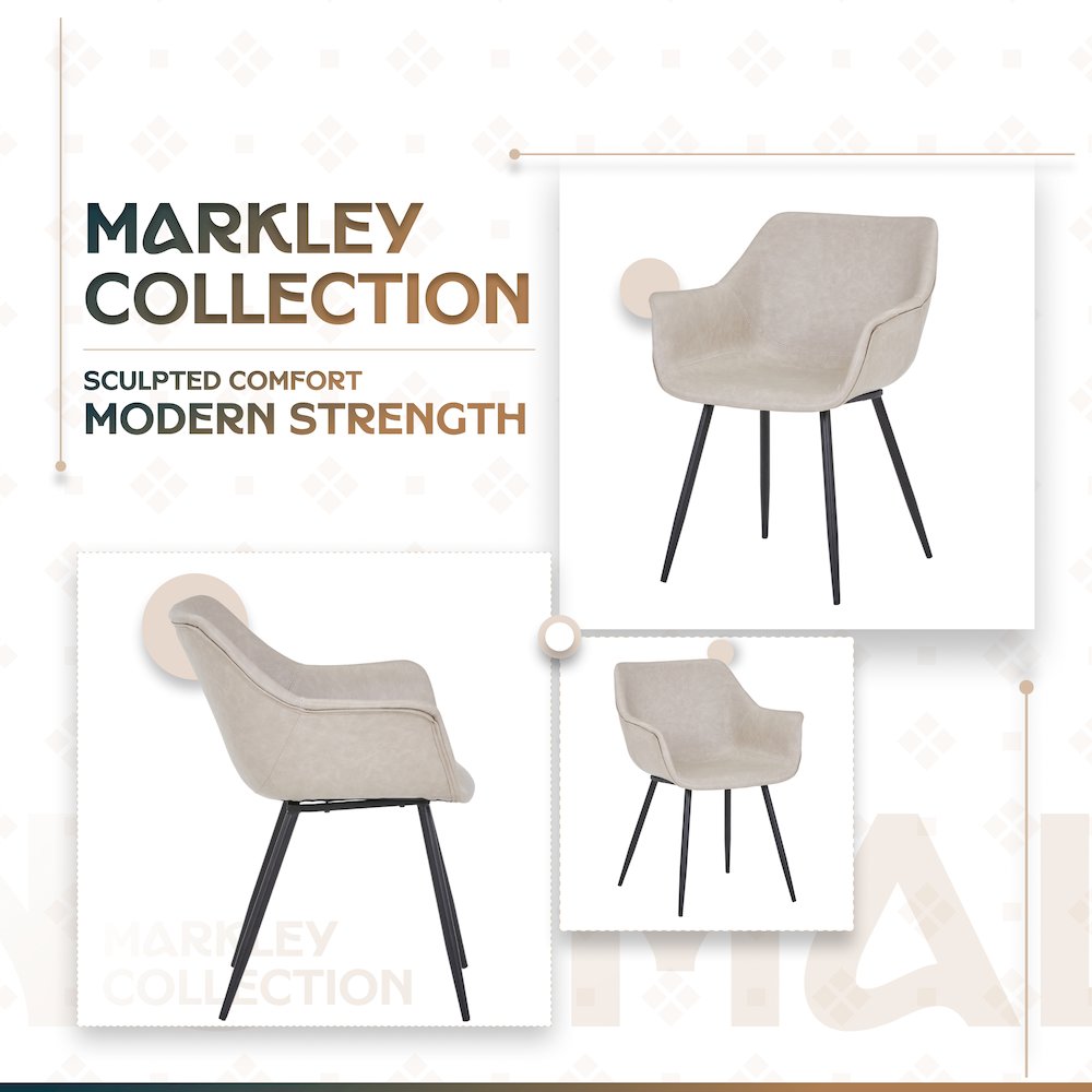 Markley Modern Leather Dining Arm Chair With Metal Legs. Picture 12