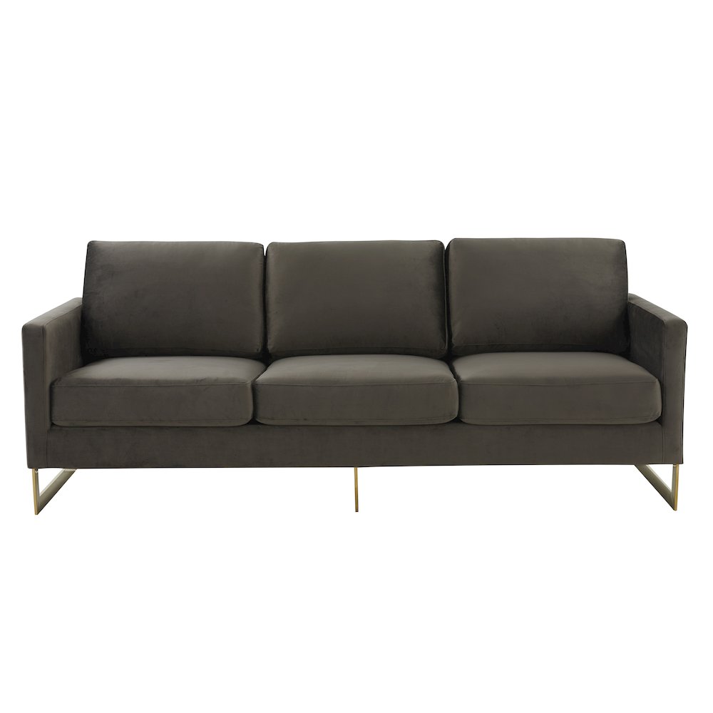 Lincoln Modern Mid-Century Upholstered Velvet Sofa with Gold Frame. Picture 4