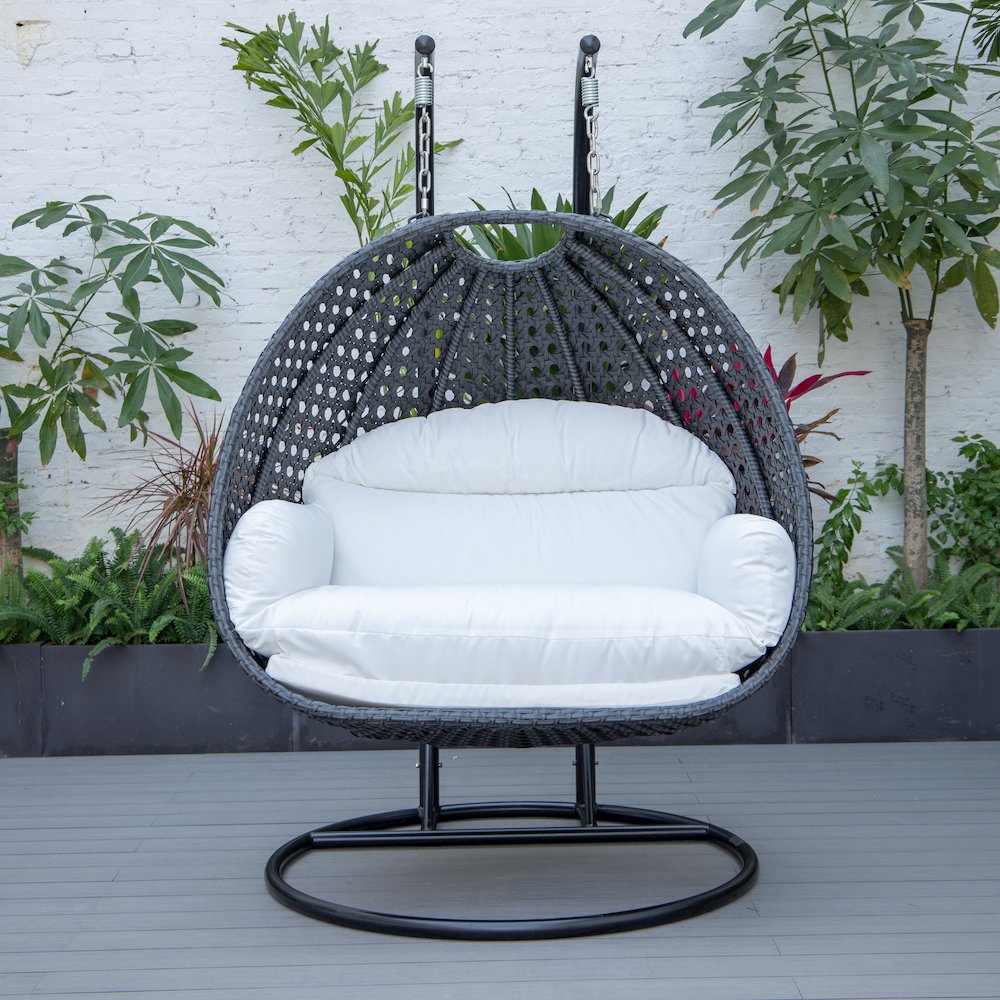 Mendoza Charcoal Wicker Hanging 2 person Egg Swing Chair. Picture 4