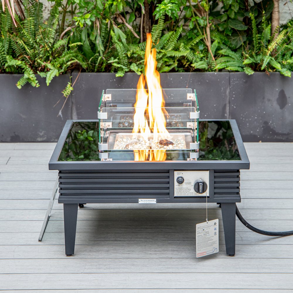 Walbrooke Outdoor Patio Aluminum Square Slats Design Fire Pit Side Table. Picture 14