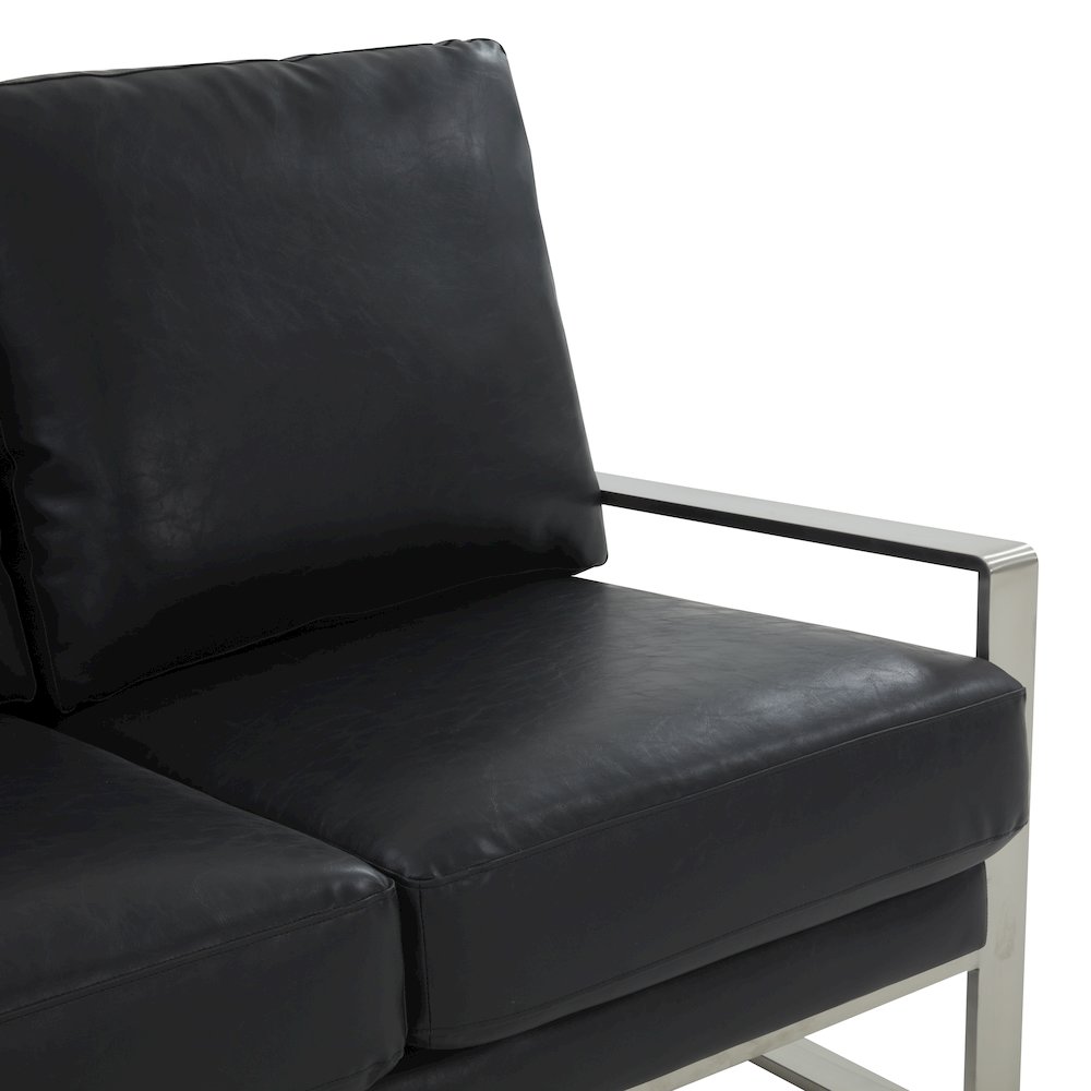 Jefferson Contemporary Modern Faux Leather Loveseat With Silver Frame. Picture 6