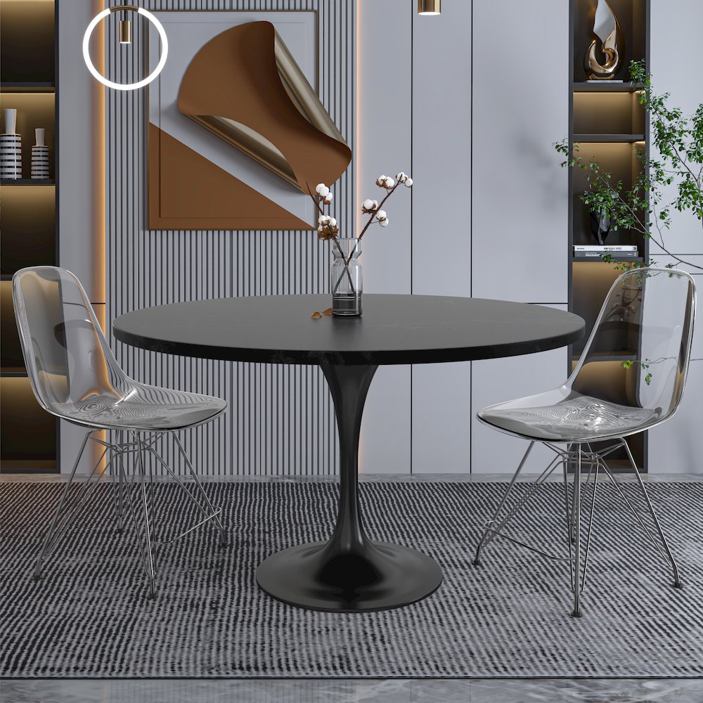 Verve Collection 48 Round Dining Table, Black Base with Black MDF Top. Picture 10