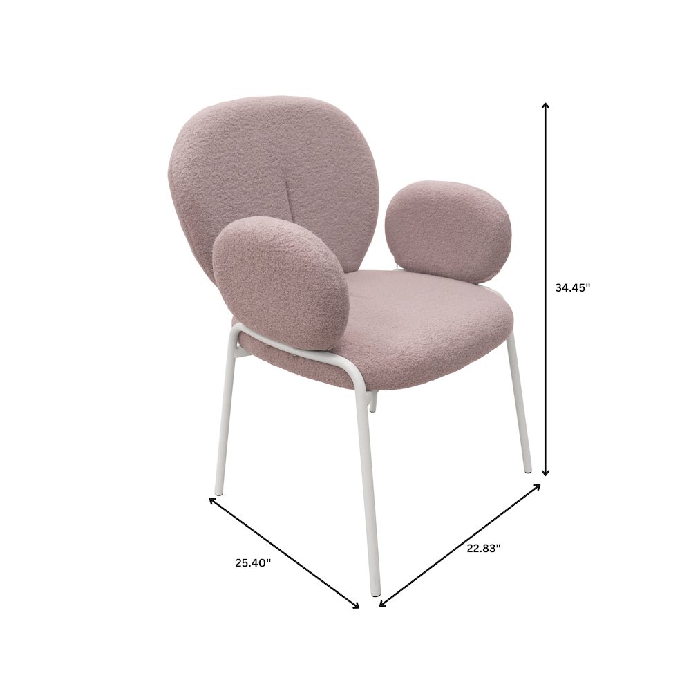 Celestial Series Boucle Dining Arm Chair, White Frame with Grey Fabric. Picture 11