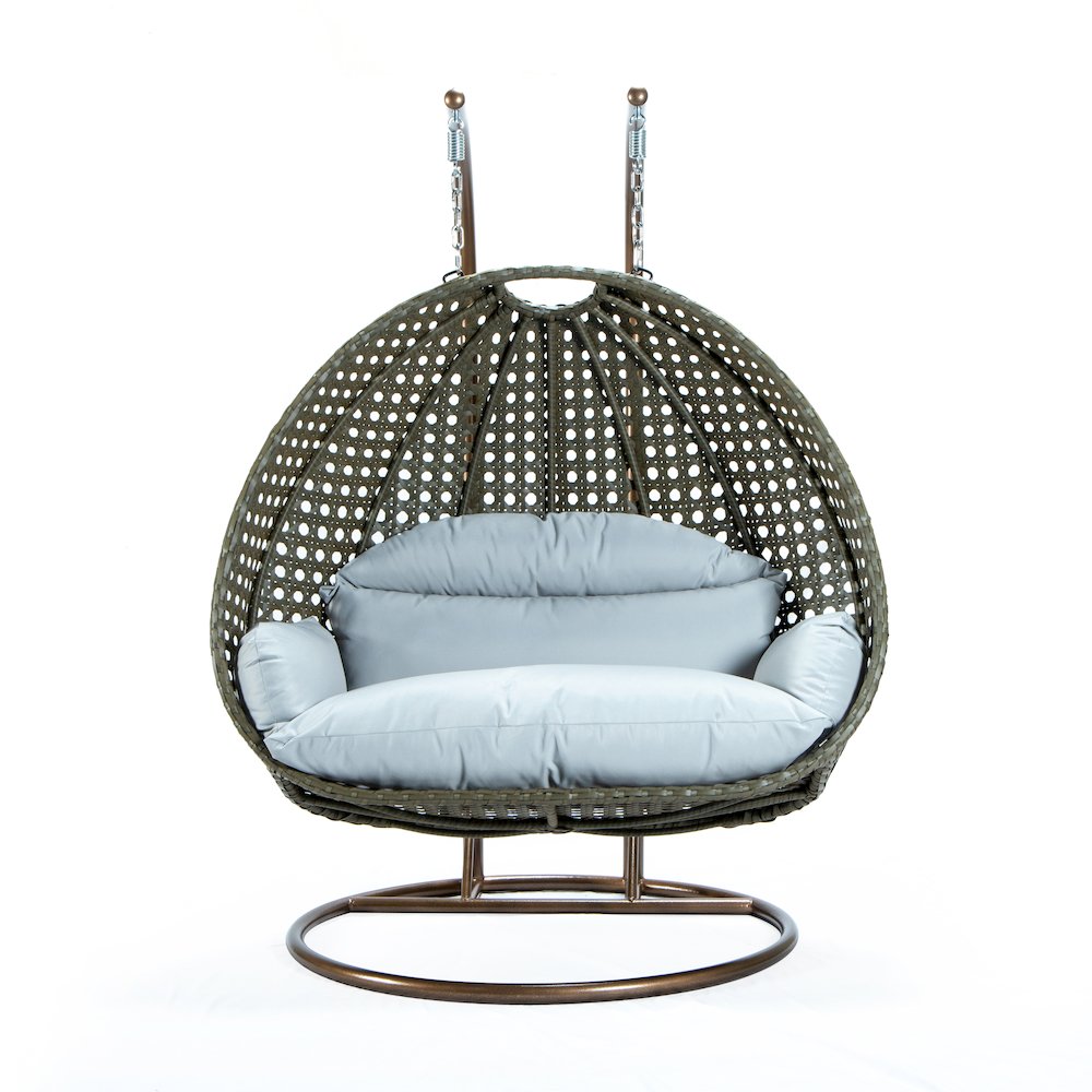Beige Wicker Hanging 2 person Egg Swing Chair. Picture 4