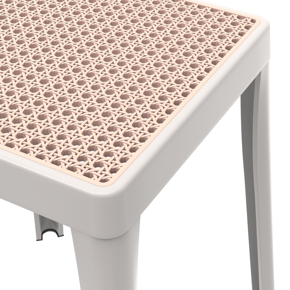 Tresse Series Stackable Poly Stool With Wicker Top 12 in White. Picture 5