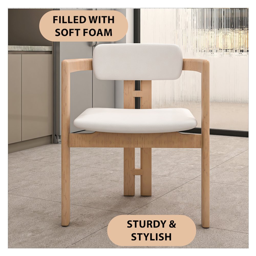 Velo Series Modern Dining Chair in Natrual Wood with White Seat. Picture 4