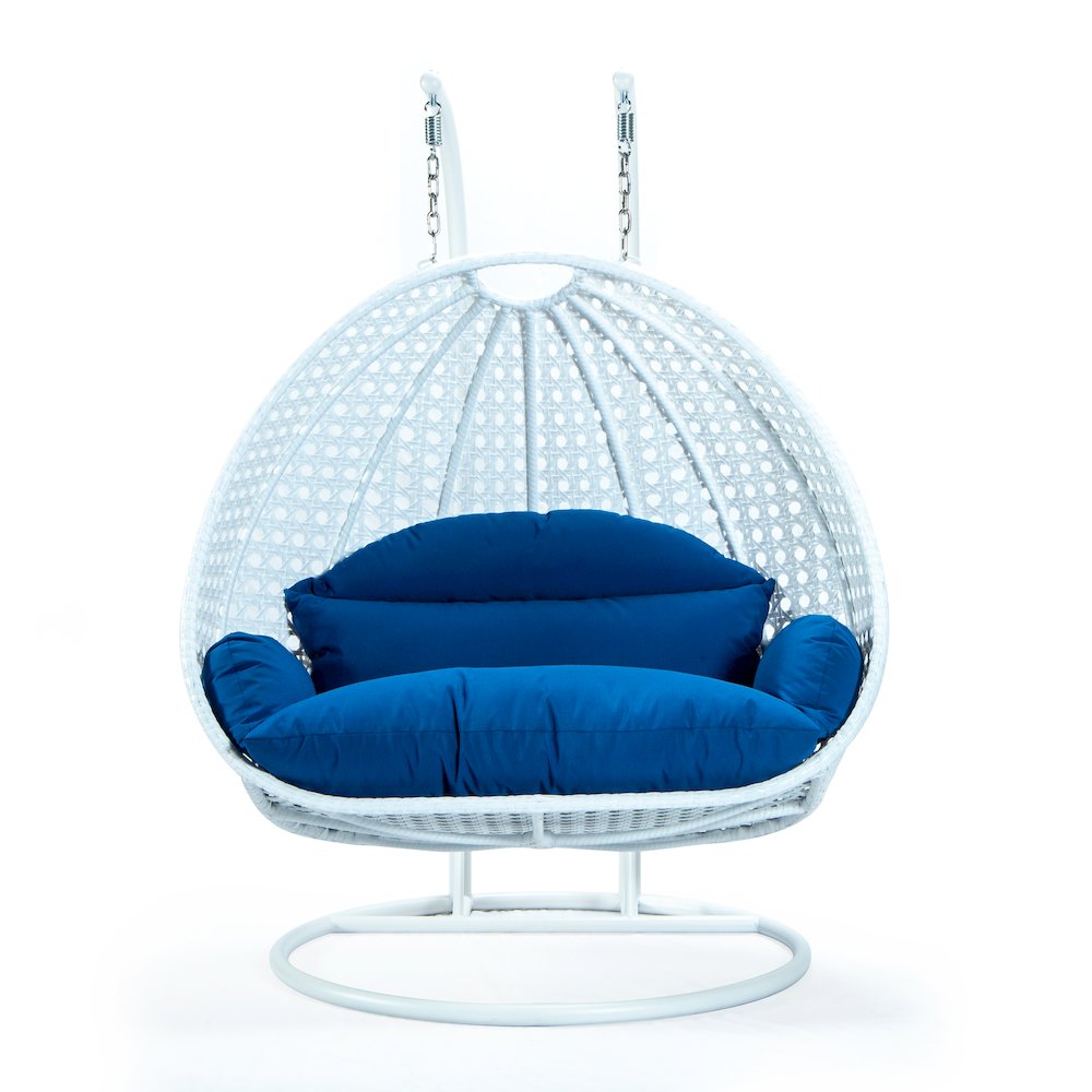 White Wicker Hanging 2 person Egg Swing Chair. Picture 3
