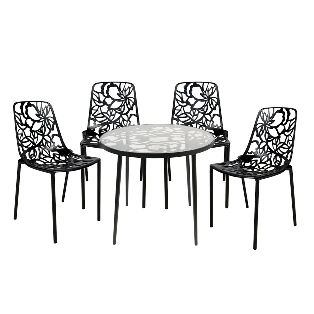 Devon Mid-Century Modern 5-Piece Aluminum Outdoor Patio Dining Set. Picture 2