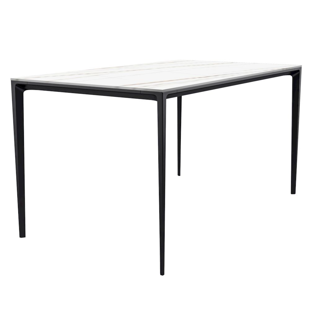 Avo Series Modern Dining Table Black Base, With 62 White/Gold Sintered Stone Top. Picture 9