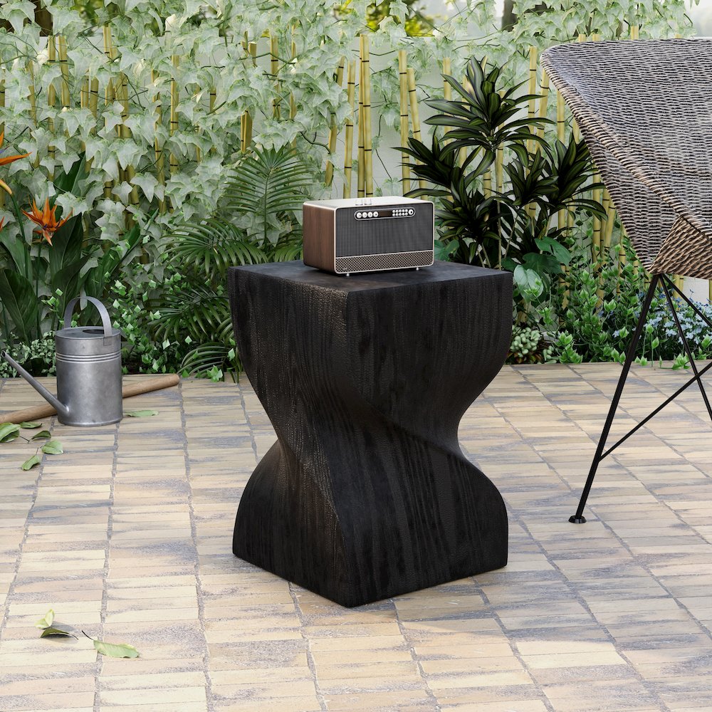 Onyx Collection Fiberglass Outdoor Side Table in Black. Picture 22