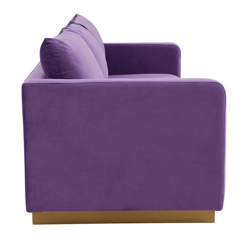 Nervo Modern Mid-Century Upholstered Velvet Sofa with Gold Frame. Picture 4