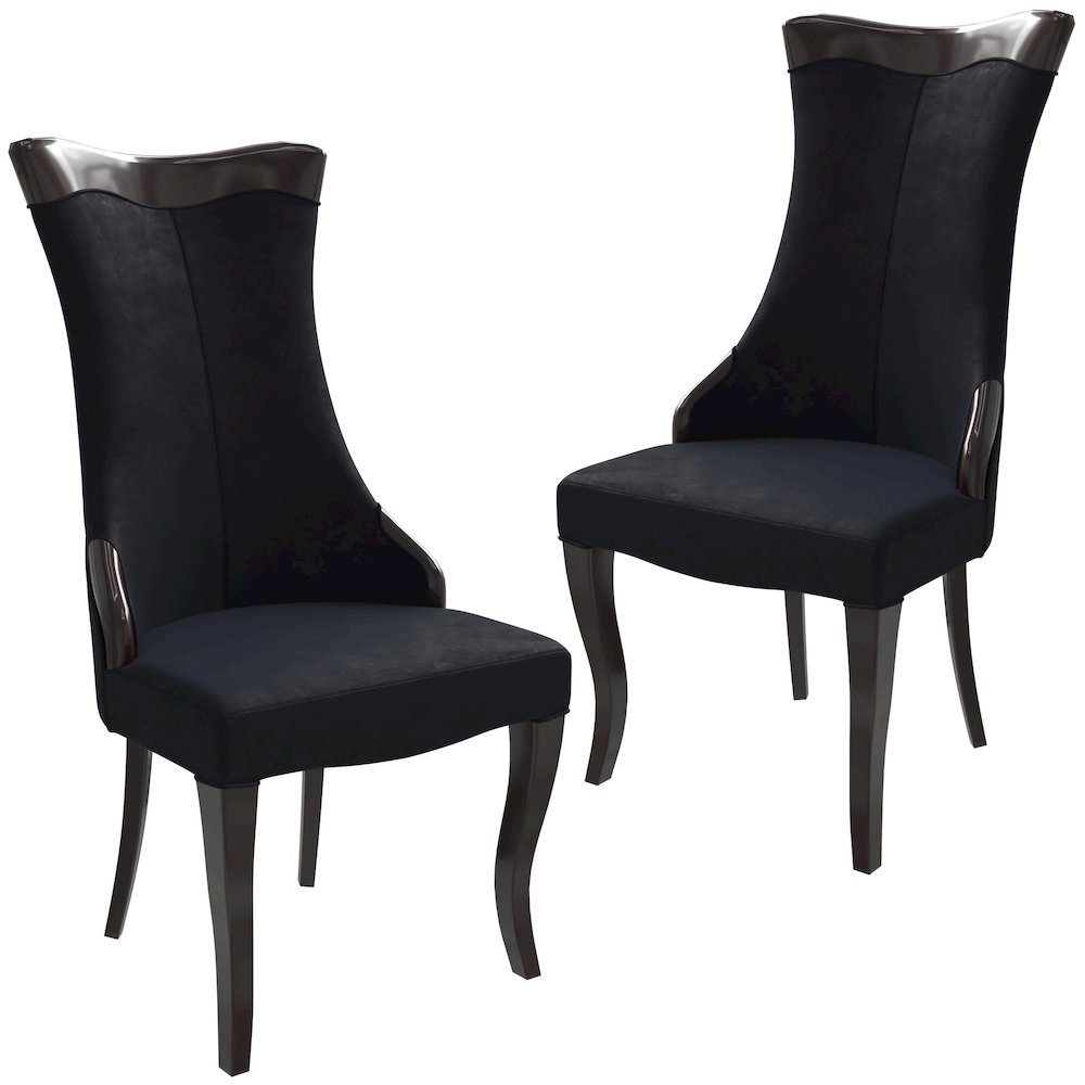 Novara Collection Modern Wooden Dining Chair in Black Velvet Set of 2. Picture 2