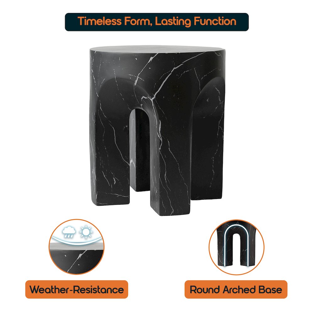 Crus Collection Fiberglass Outdoor Side Table Marbleized Black. Picture 9