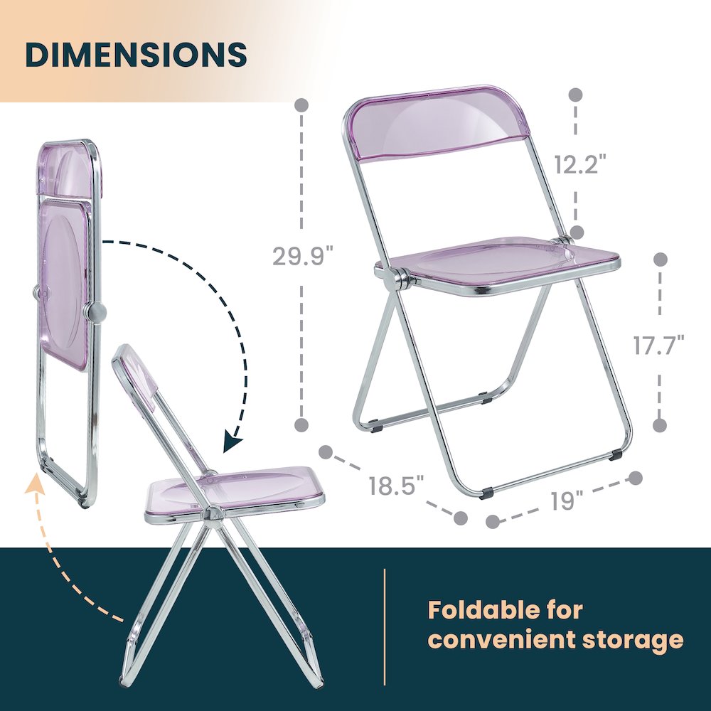 Lawrence Acrylic Folding Chair With Metal Frame, Set of 2. Picture 2