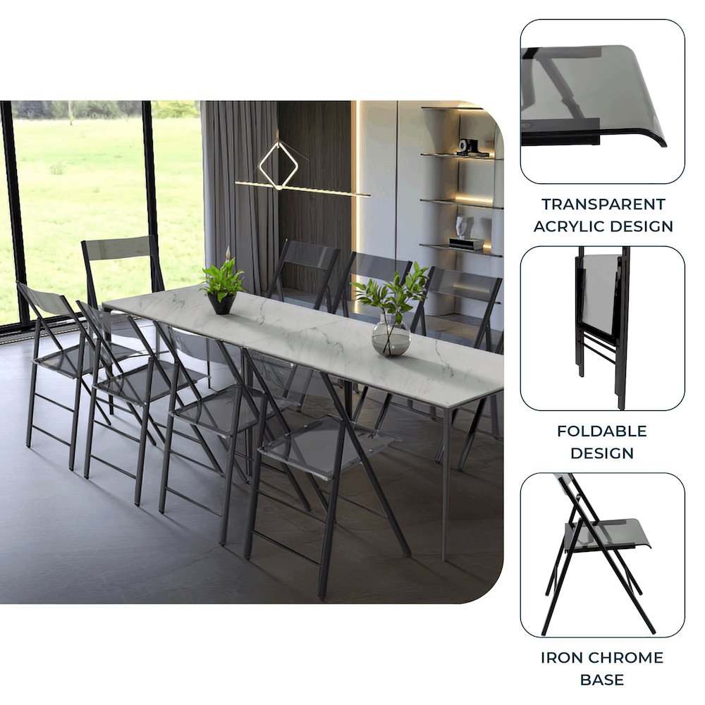Menno Modern Acrylic Folding Chair Black Frame With Trans Black Seat. Picture 4