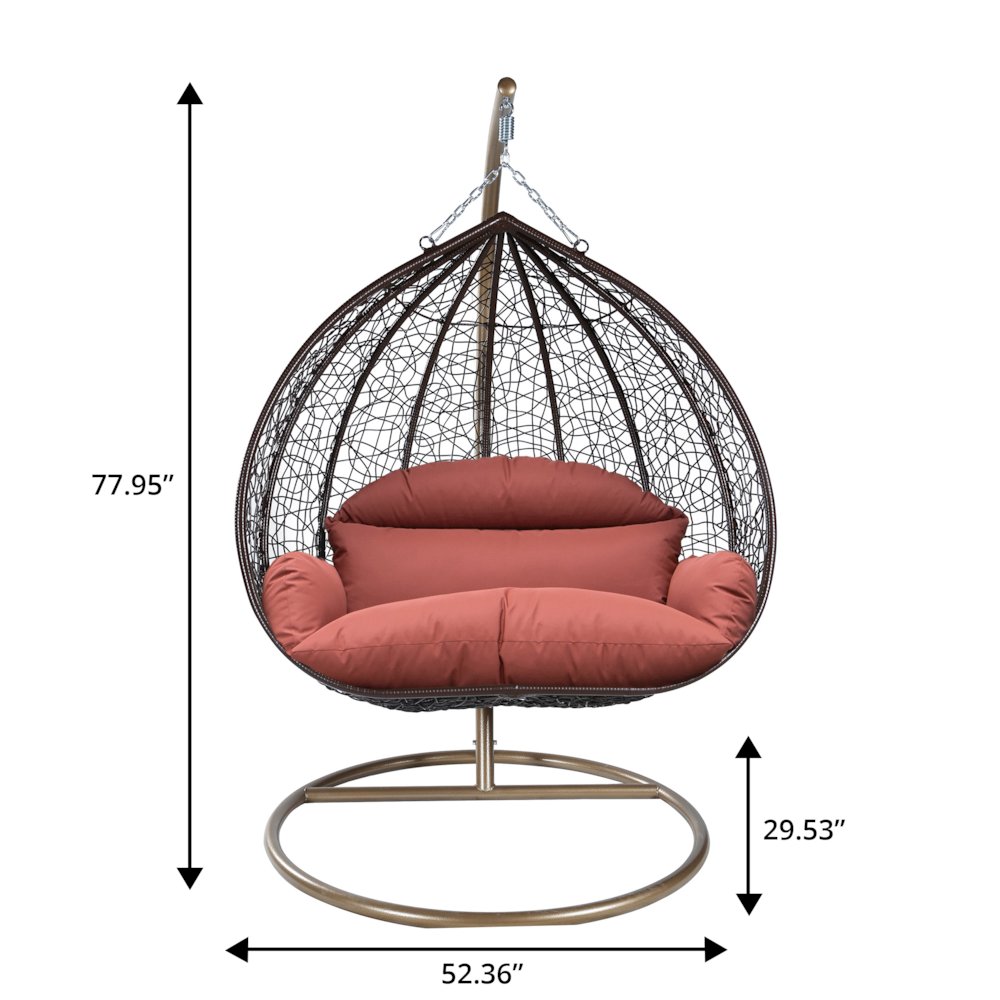 Recluse Collection Modern Outdoor Swing Chair Brown Frame Dark Orange Cushion. Picture 12