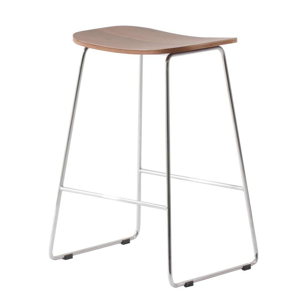 Melrose Modern Wood Counter Stool With Chrome Frame. Picture 1