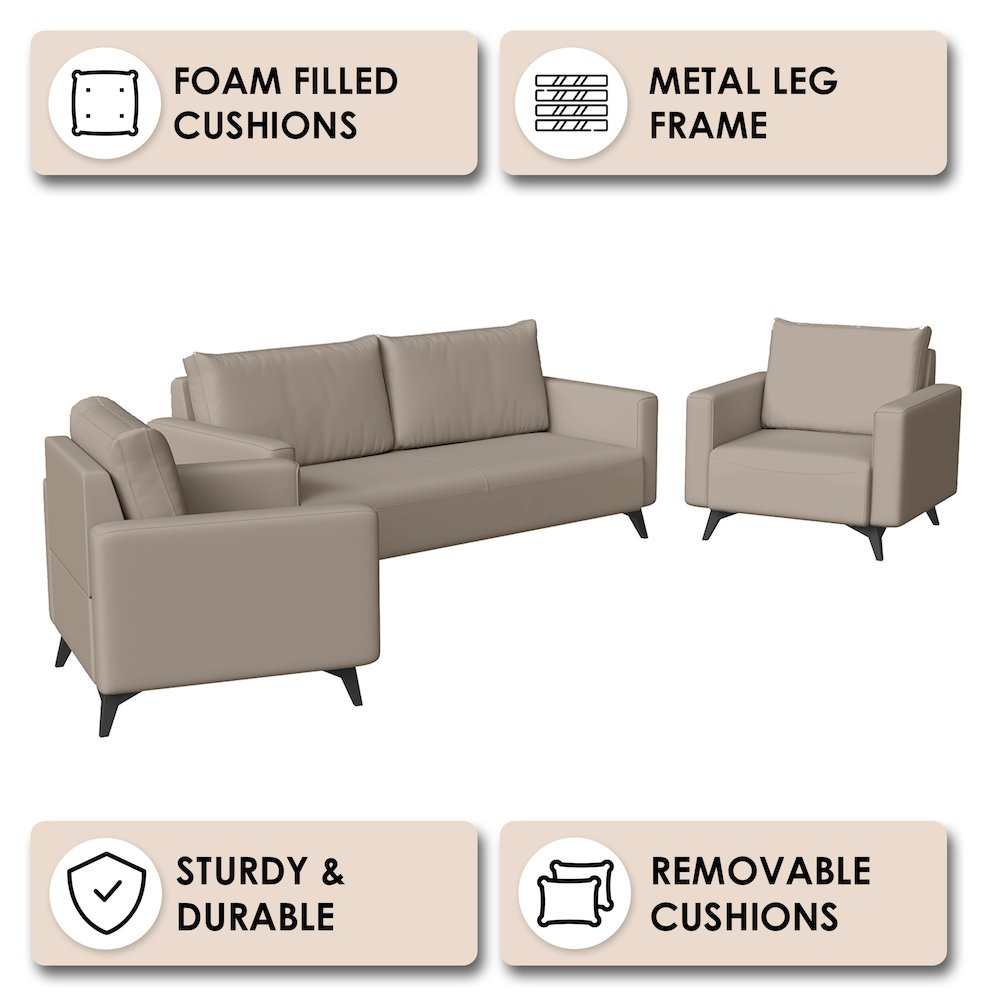 Inno Collection Sofa Set, 2 Single Seaters, and 3 seater In TAupe. Picture 4