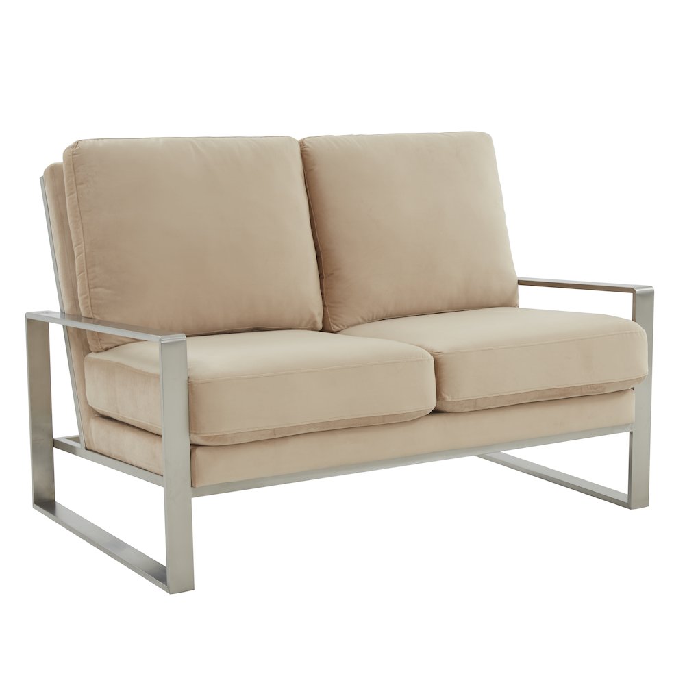 Jefferson Contemporary Modern Velvet Loveseat With Silver Frame. Picture 1