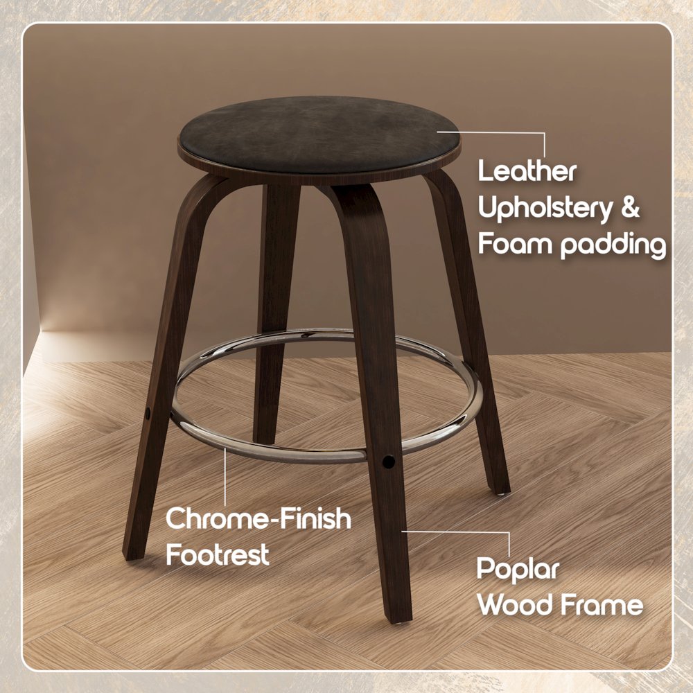 Wooden Counter Stool Pelya Collection Modern Style Walnut Glazed color in Brown. Picture 8