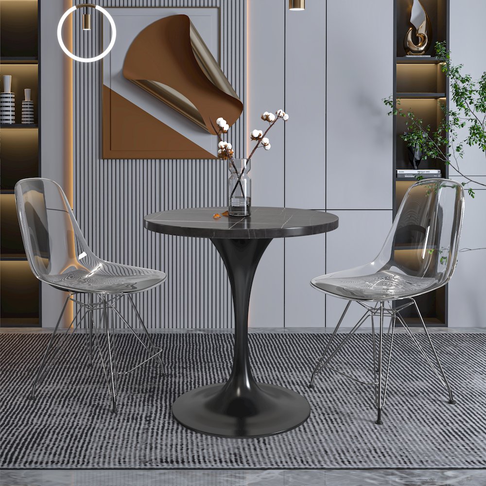 Verve Collection 27 Round Dining Table, Black Base with Sintered Stone Black Top. Picture 5