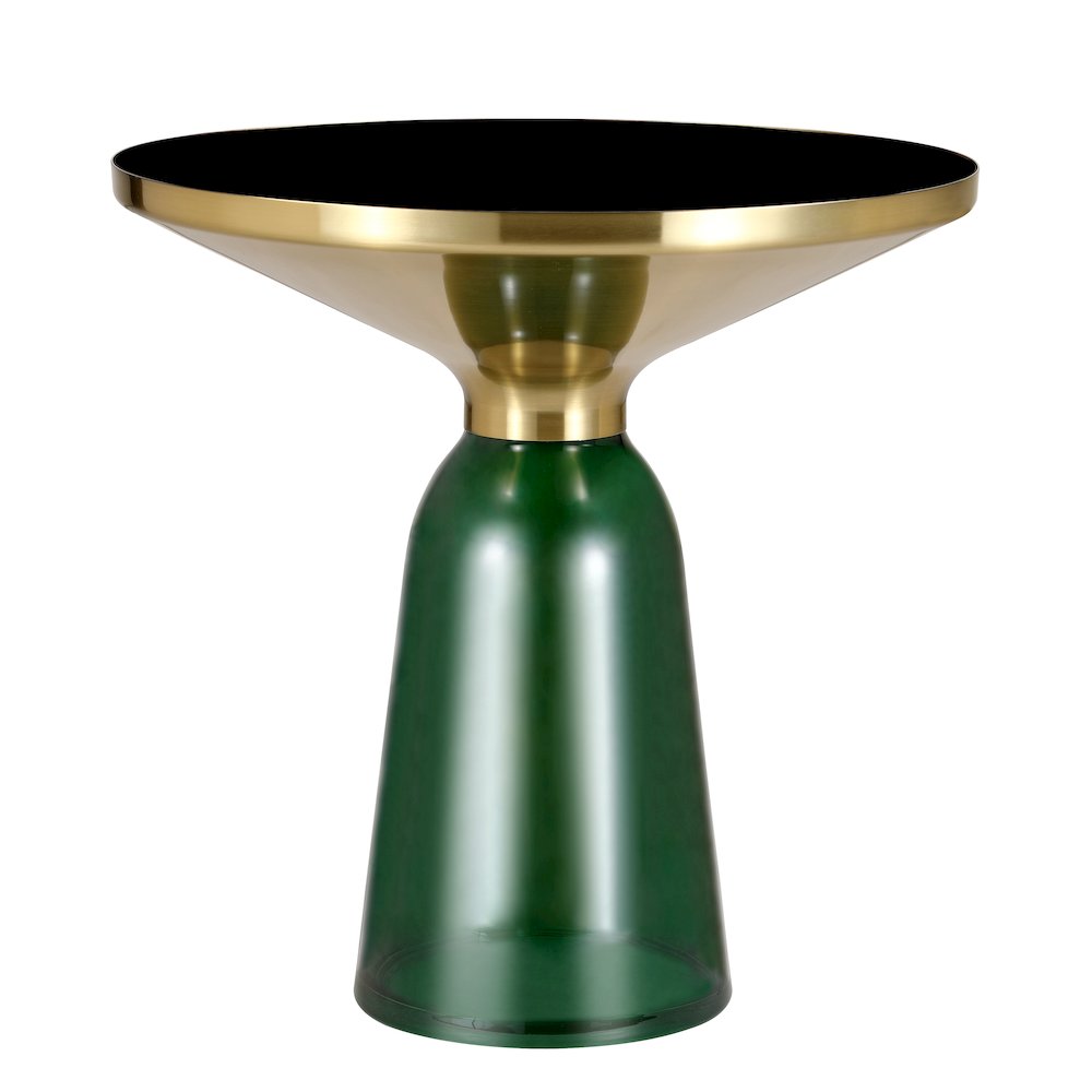 Tully Collection Glass side Table Green glass, Gold Rim with Black Glass top. Picture 6