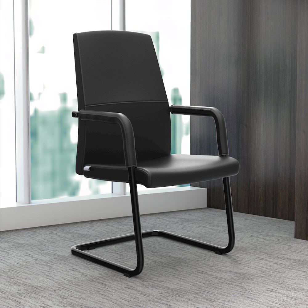 Evander Office Guest Chair in Black Leather. Picture 18