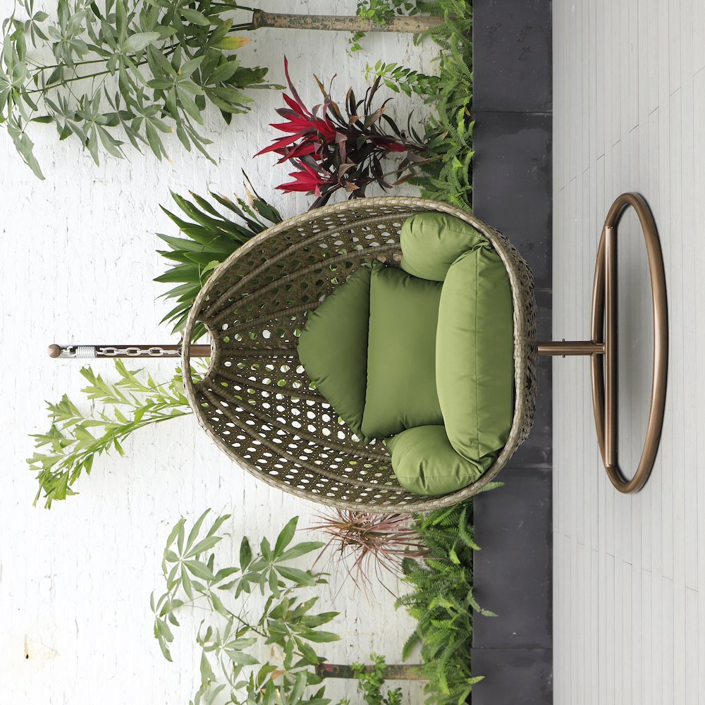 Beige Wicker Hanging Egg Swing Chair. Picture 9