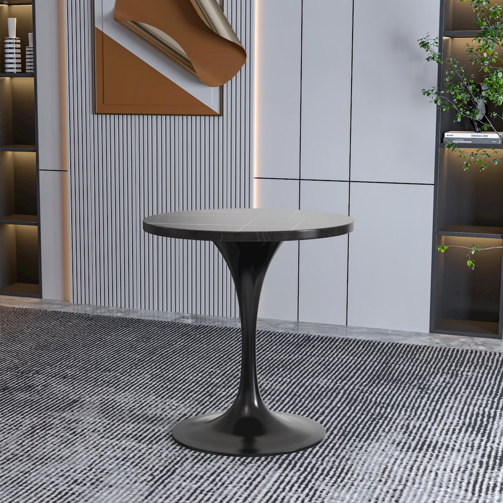Verve Collection 27 Round Dining Table, Black Base with Sintered Stone Black Top. Picture 16