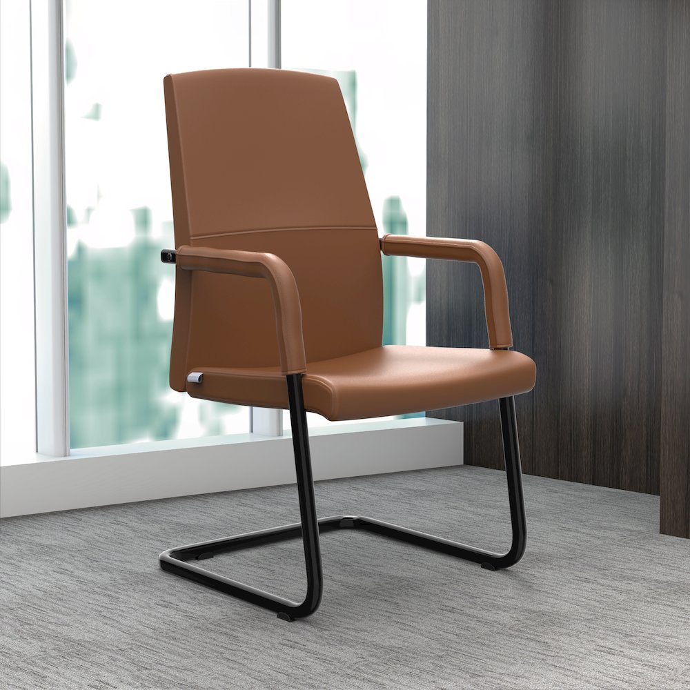 Evander Office Guest Chair in Dark Brown Leather. Picture 20