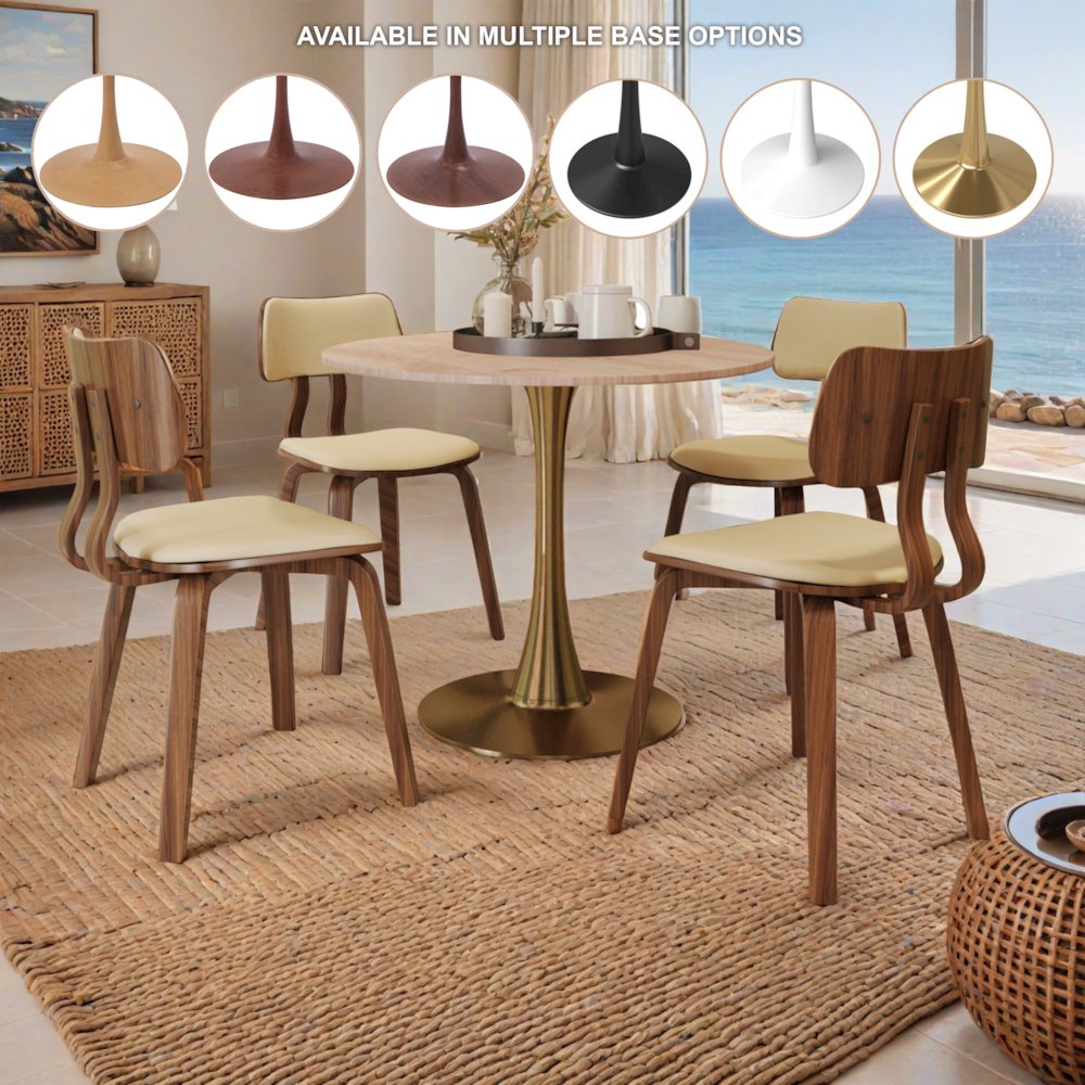 Bristol 27" Round Dining Table Gold Base with Sintered Stone Natural Wood Top. Picture 3