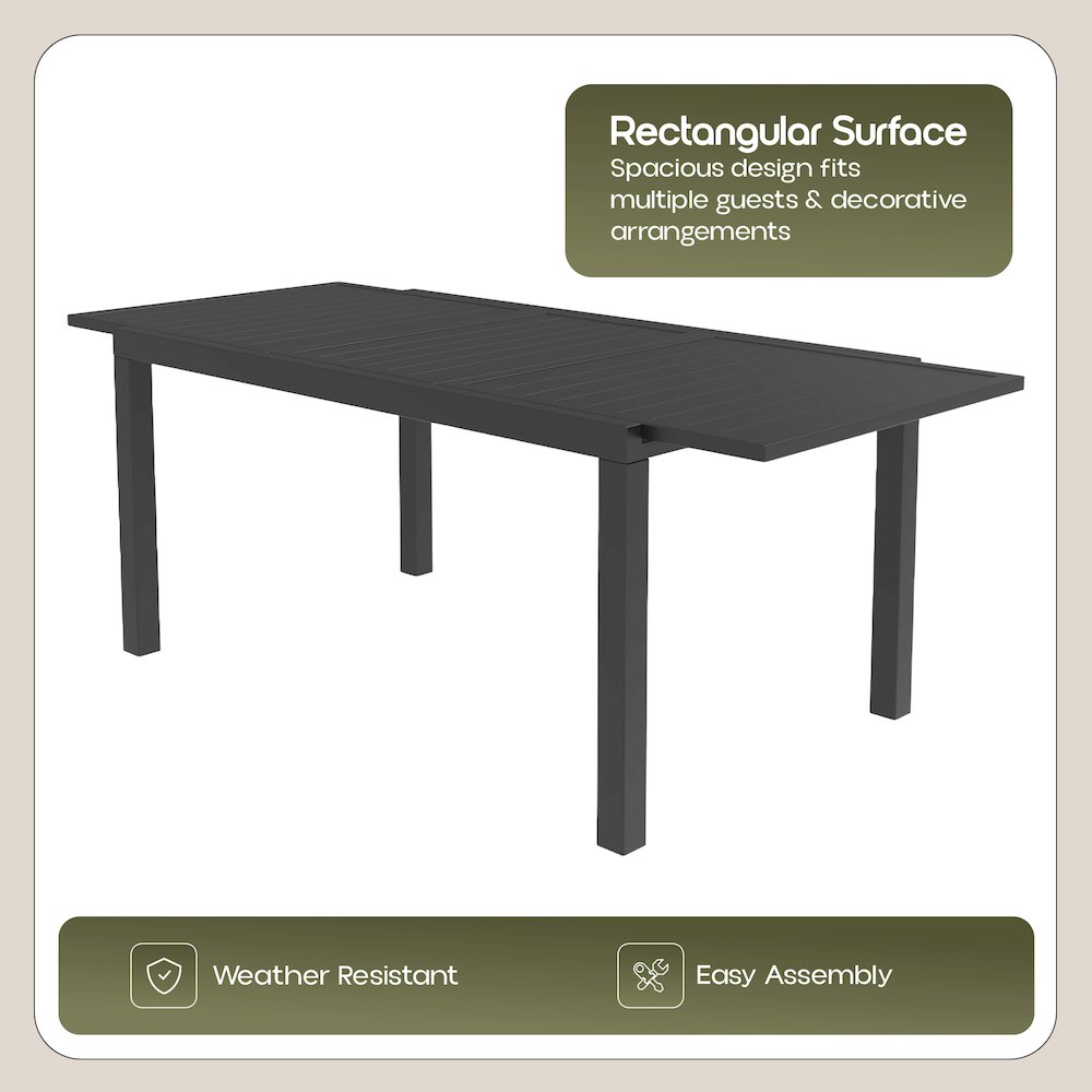 Marlin Extenable outdoor Dining Table 78-118 in Black. Picture 1