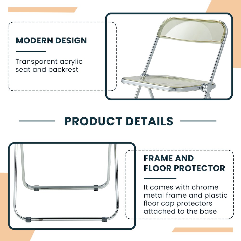 Lawrence Acrylic Folding Chair With Metal Frame, Set of 4. Picture 4