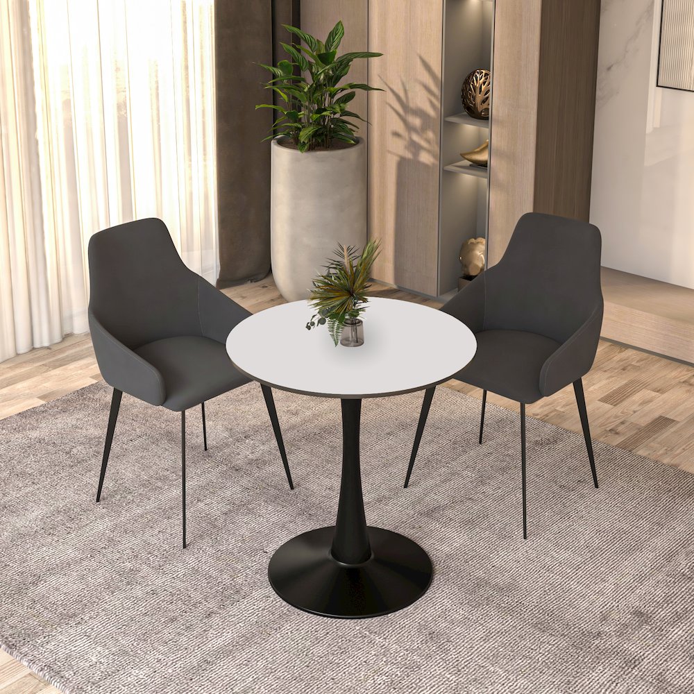 Leisyremod Bristol 24" Round Dining Table Black base with White top. Picture 12