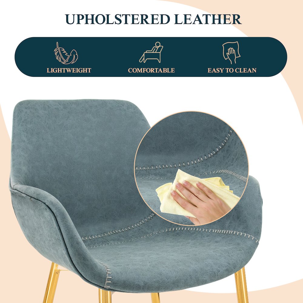 Markley Modern Leather Dining Arm Chair With Gold Metal Legs. Picture 3