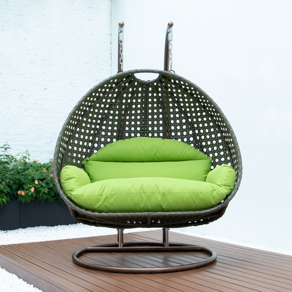 Beige Wicker Hanging 2 person Egg Swing Chair. Picture 8