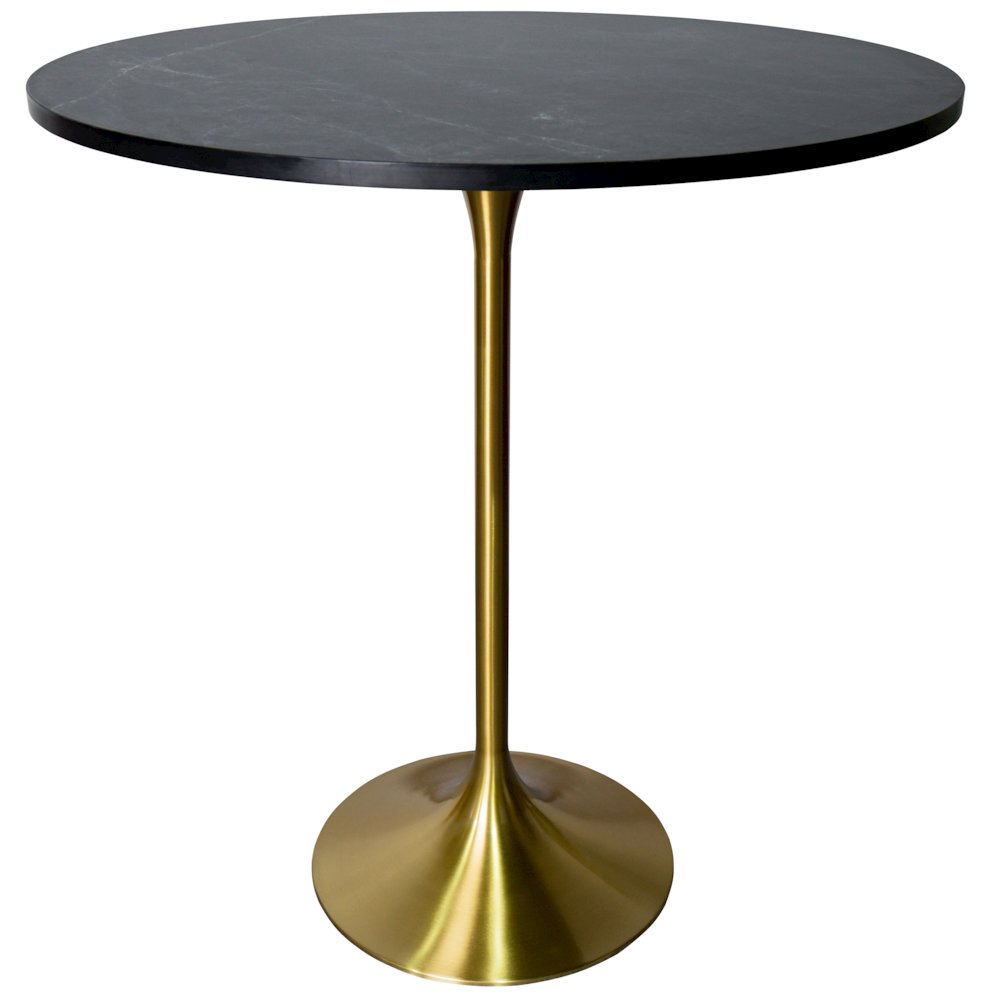 Bar Height Table Brushed Gold Base with 36" Round Black Marbelized MDF Top. Picture 18