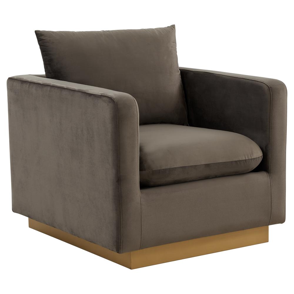 LeisureMod Nervo Velvet Accent Armchair With Gold Frame, Dark Grey. Picture 1
