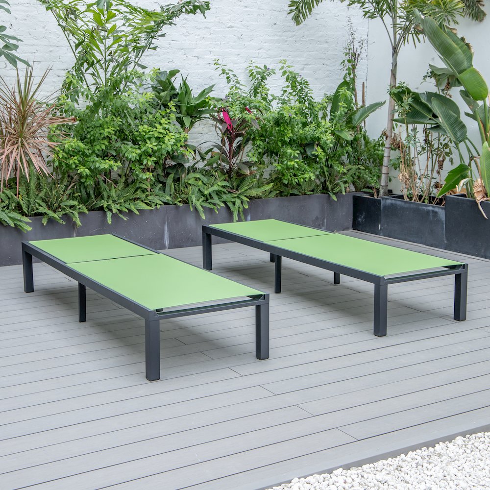 Marlin Patio Chaise Lounge Chair With Black Aluminum Frame, Set of 2 in Green. Picture 6