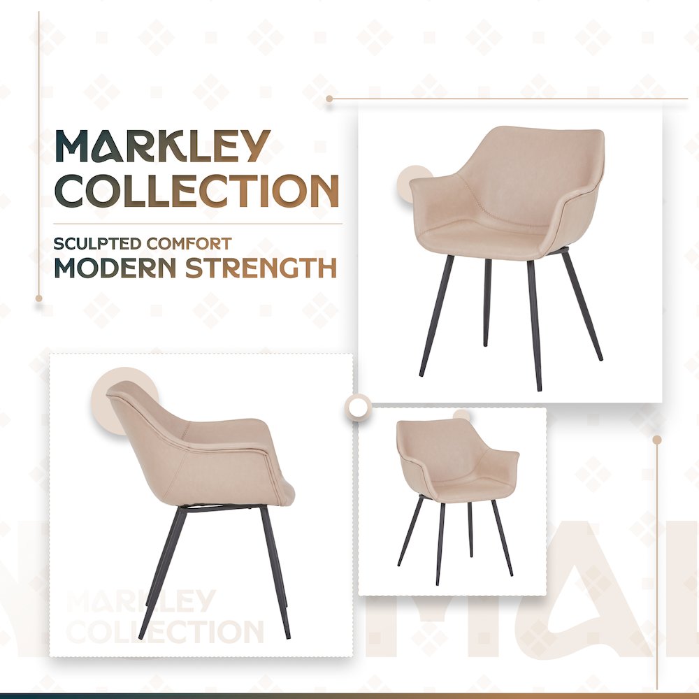 Markley Modern Leather Dining Arm Chair in Taupe. Picture 15