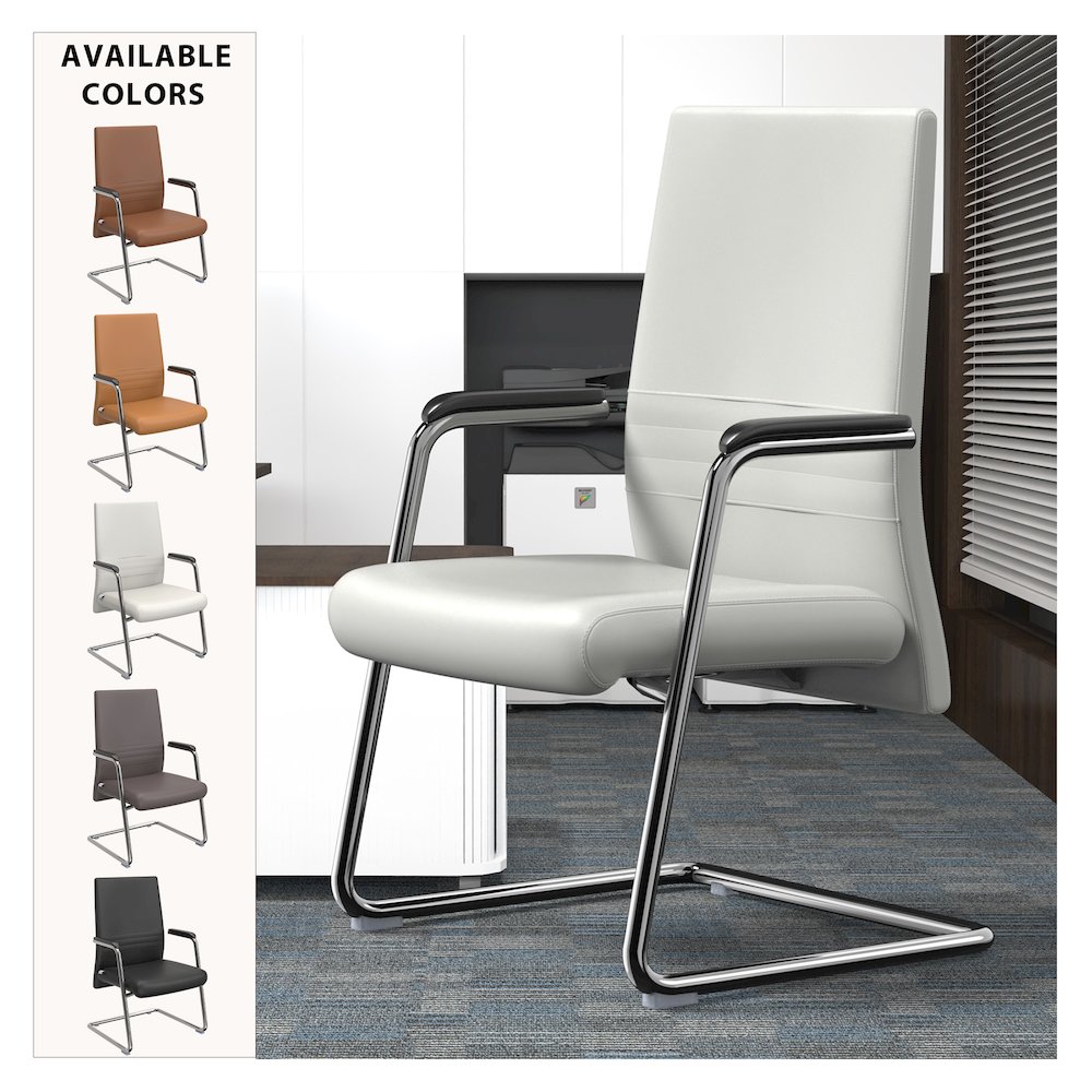Aleen Series Guest Office Chair In White Leather. Picture 5