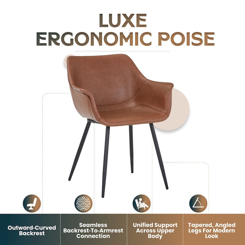 Markley Modern Leather Dining Arm Chair With Metal Legs. Picture 7
