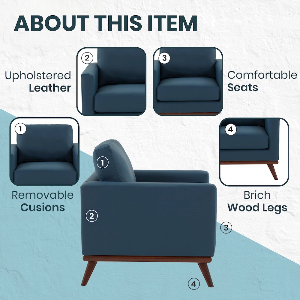 Chester Modern Leather Accent Arm Chair With Birch Wood Base. Picture 6