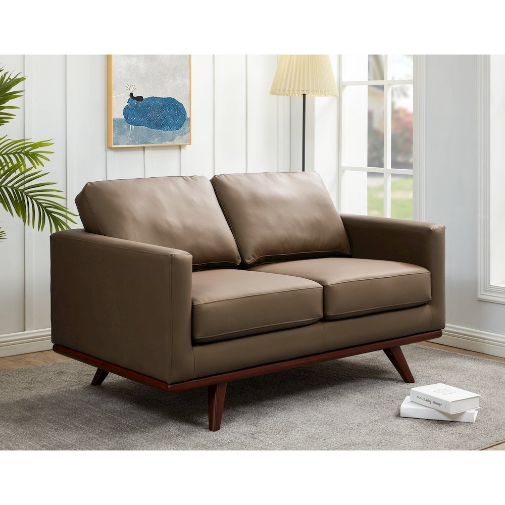 Chester Modern Faux Leather Loveseat in Taupe Leather. Picture 2