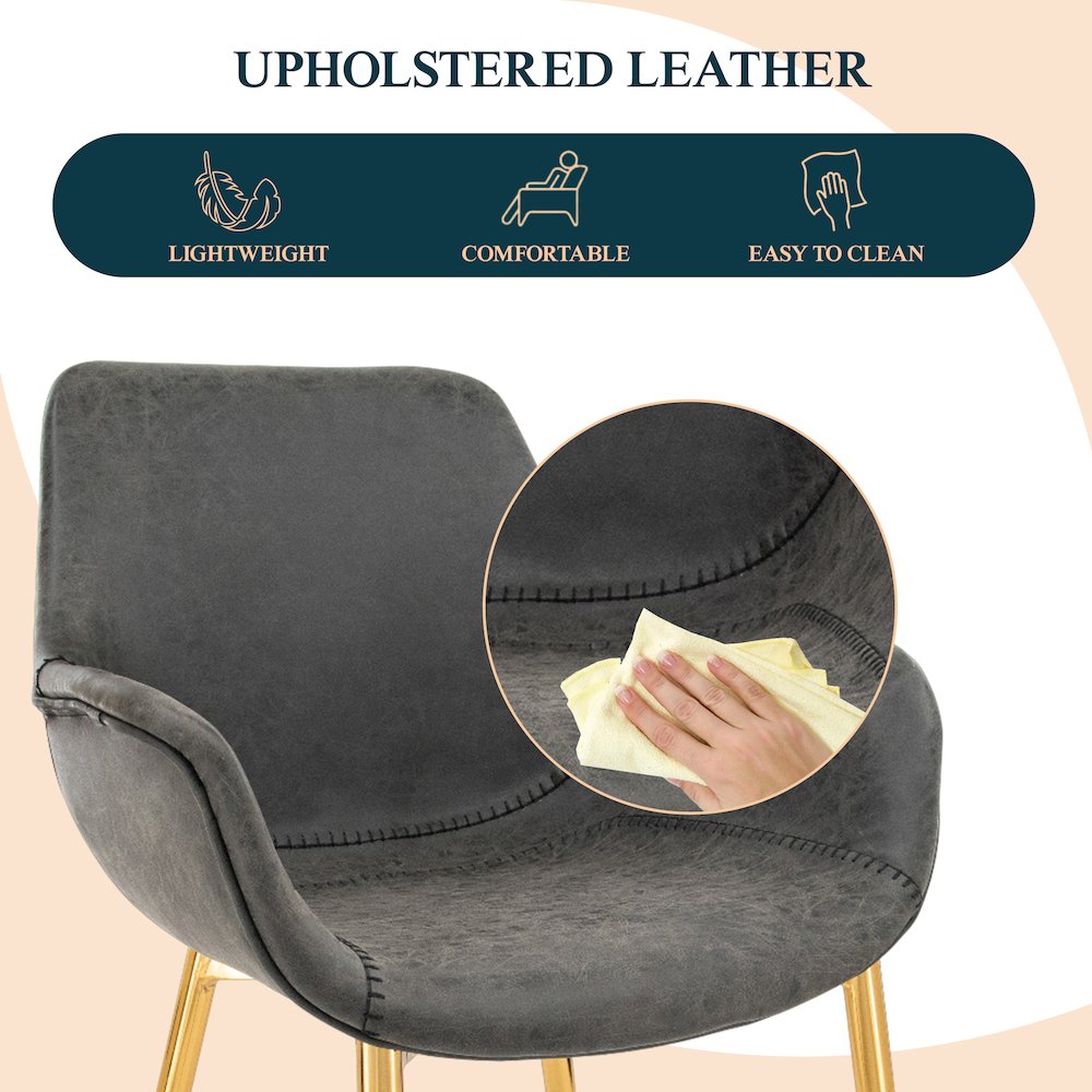 Markley Modern Leather Dining Arm Chair With Gold Metal Legs Set of 4. Picture 14
