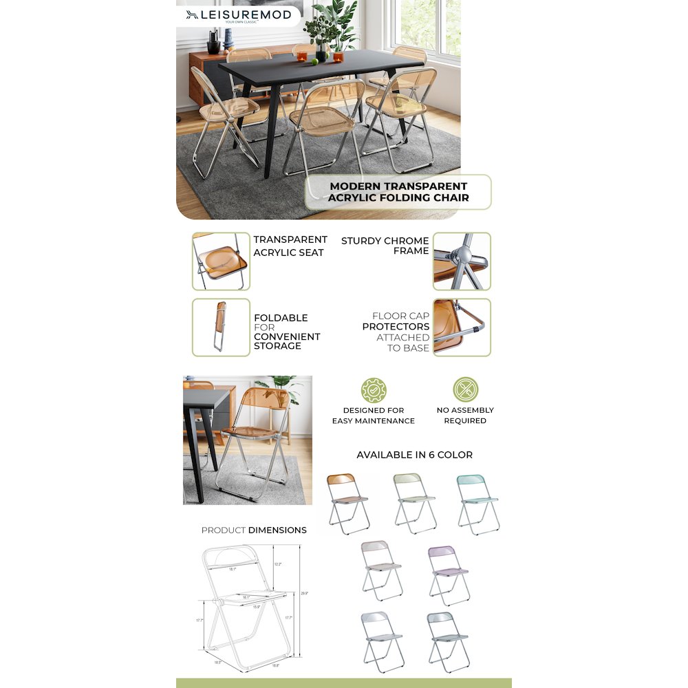 Lawrence Acrylic Folding Chair With Metal Frame. Picture 2